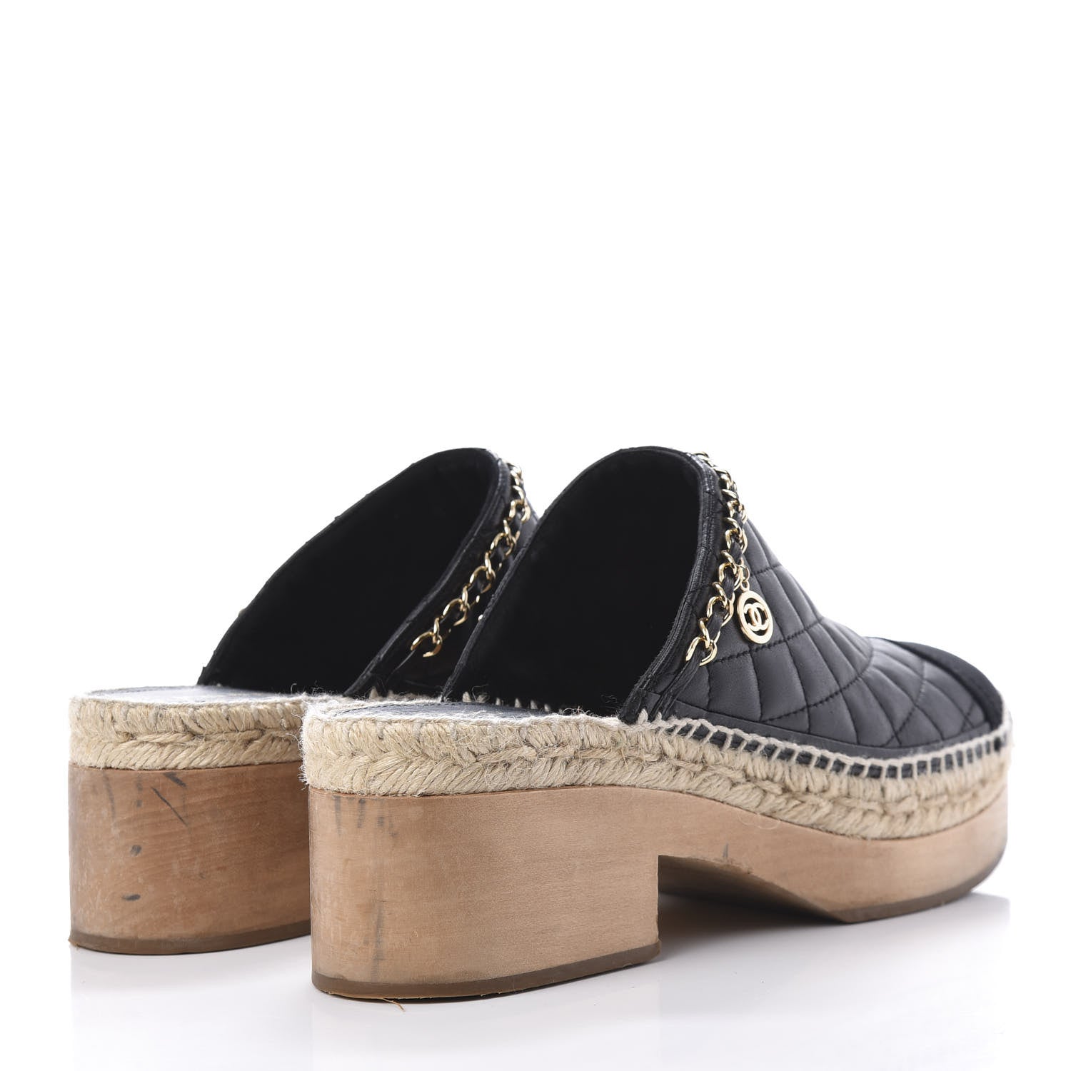 Chanel Calfskin Quilted Cork Cap Toe CC Clogs 41 Black 4 of 10