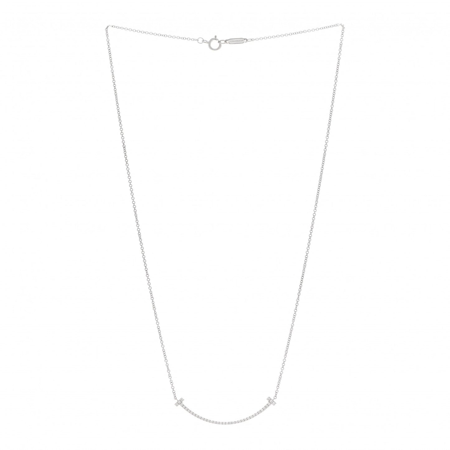 18K White Gold Diamond Small T Smile Pendant Necklace