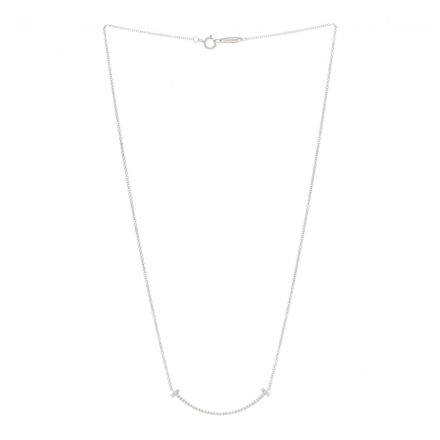 Tiffany 18K White Gold Diamond Small T Smile Pendant Necklace 3 of 5