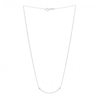 Tiffany 18K White Gold Diamond Small T Smile Pendant Necklace 3 of 5