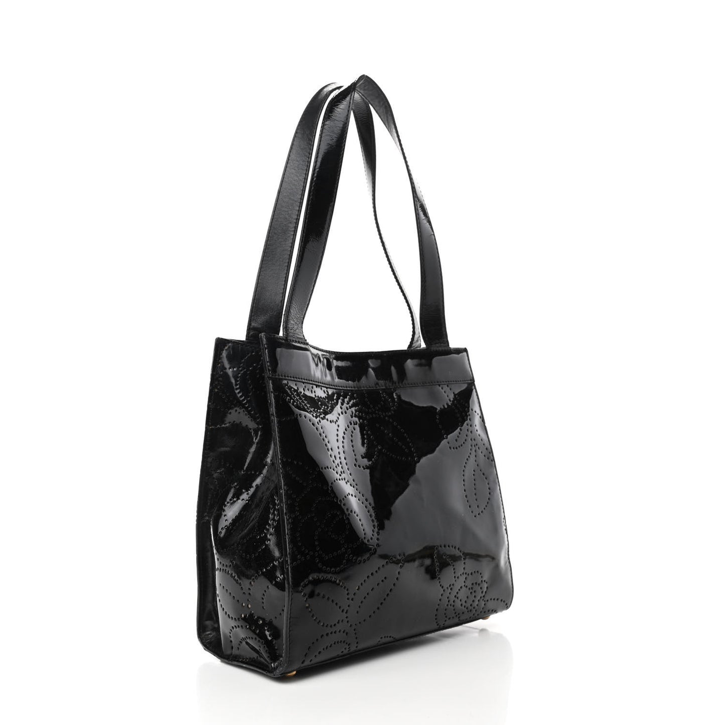 Patent Perforated Camellia Tote Black