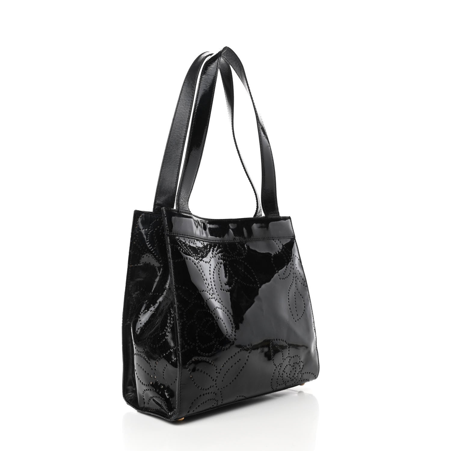 Chanel Patent Perforated Camellia Tote Black 3 of 10