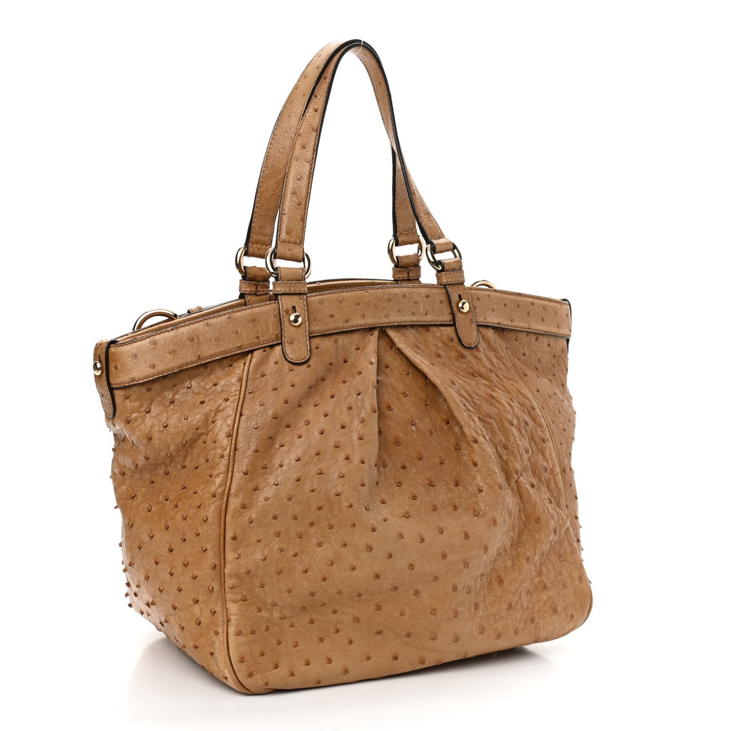 Ostrich Medium Bamboo Buckle Tote Tan