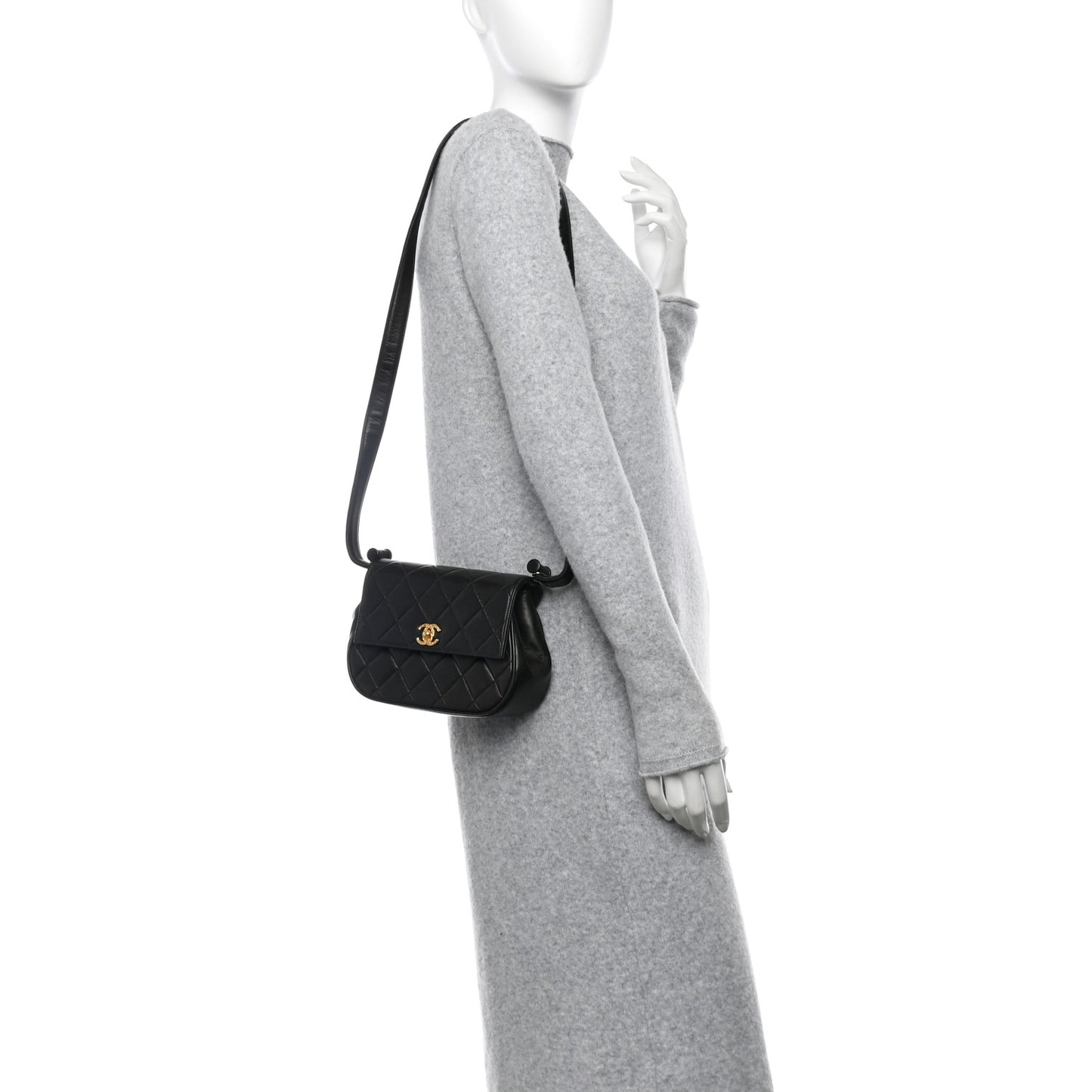 Lambskin Quilted Flap Shoulder Bag Black
