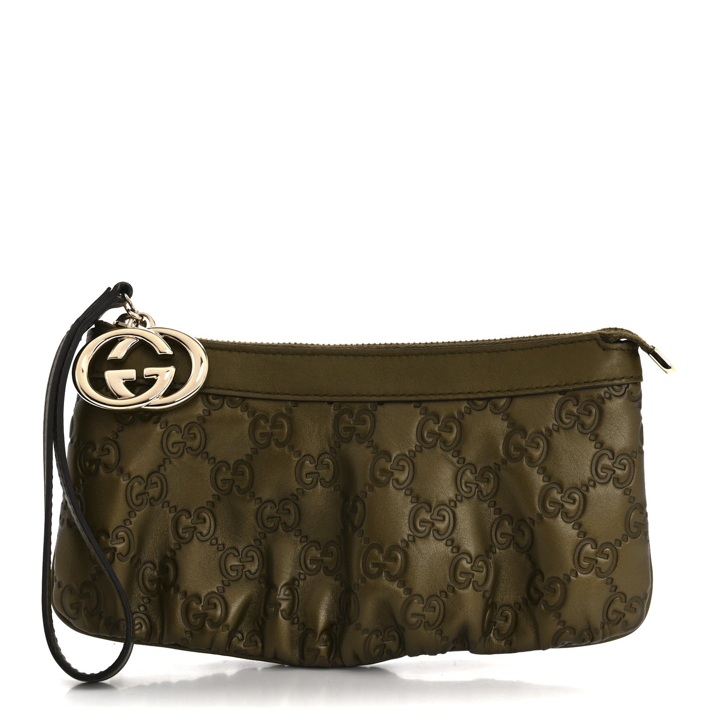 Metallic Soft Guccissima Signature New Britt Wristlet Green