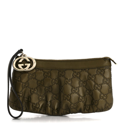 Gucci Metallic Soft Guccissima Signature New Britt Wristlet Green 1 of 14