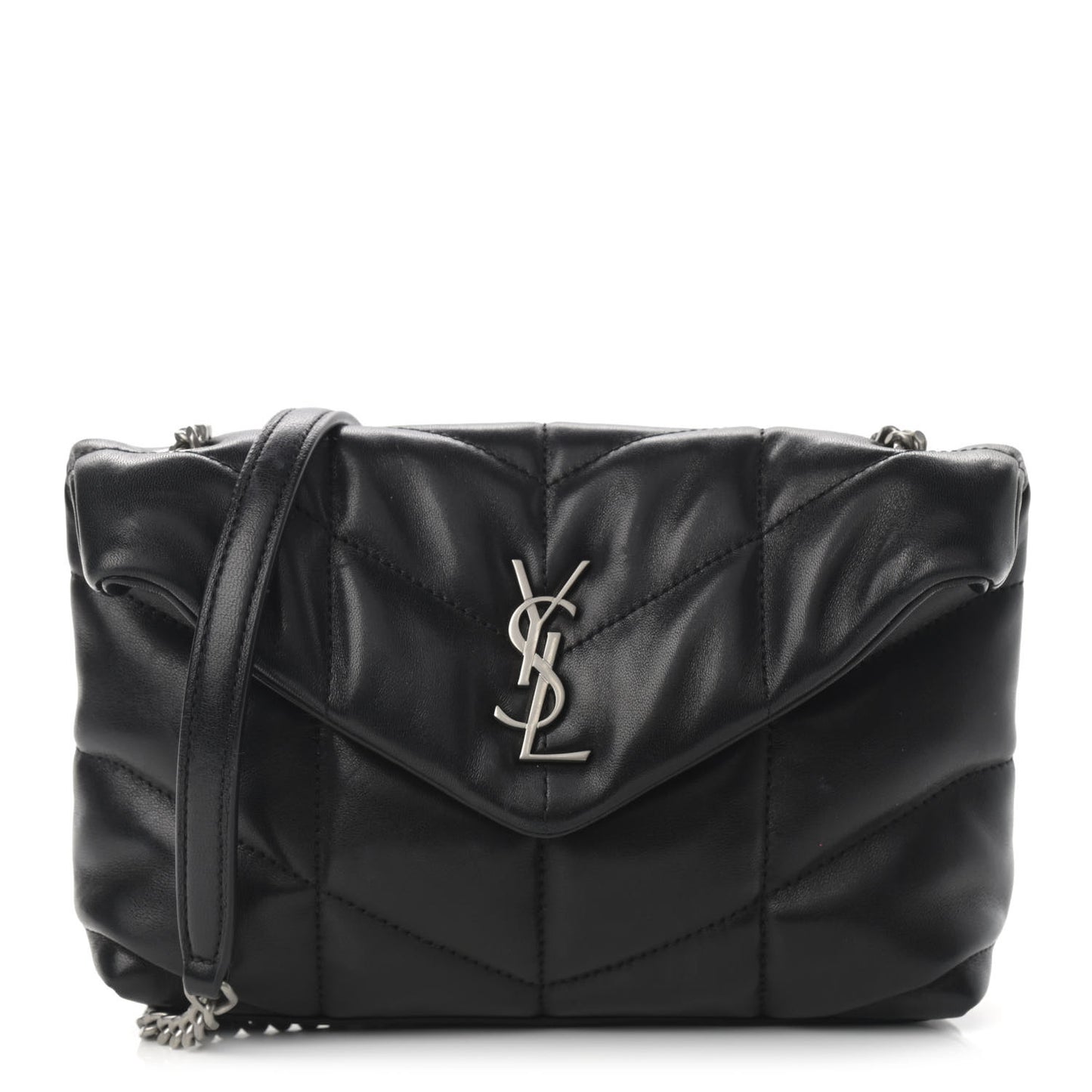 Lambskin Quilted Toy Loulou Puffer Monogram Chain Satchel Black