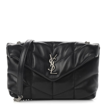 Saint Laurent Lambskin Quilted Toy Loulou Puffer Monogram Chain Satchel Black 1 of 16