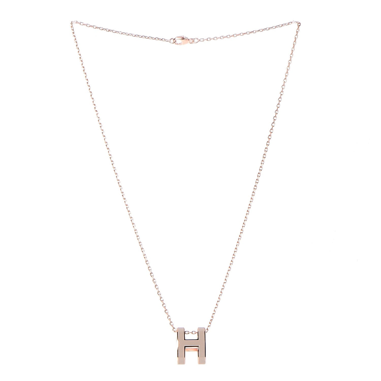 Hermes Lacquered Rose Gold Pop H Pendant Necklace Marron Glace 3 of 5