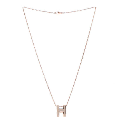 Hermes Lacquered Rose Gold Pop H Pendant Necklace Marron Glace 3 of 5