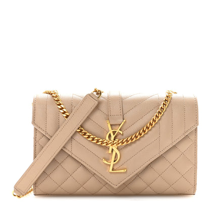 Saint Laurent Grain De Poudre Textured Mixed Matelasse Triquilt Small Monogram Satchel Dark Beige 1 of 10