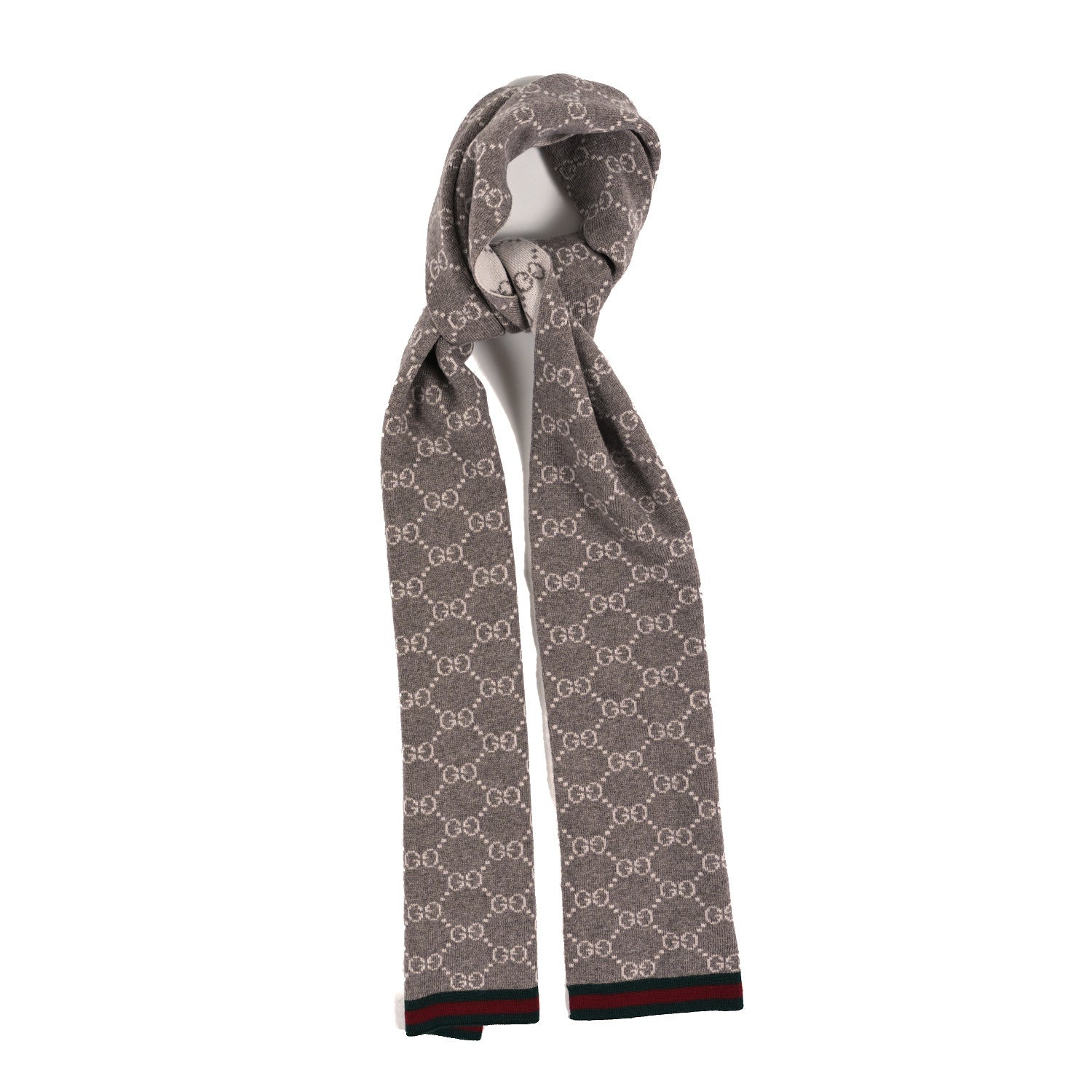 Gucci Wool Tricot GG Monogram Web Solange Scarf Coffee Ivory 1 of 3