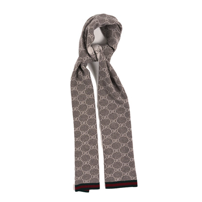 Gucci Wool Tricot GG Monogram Web Solange Scarf Coffee Ivory 1 of 3