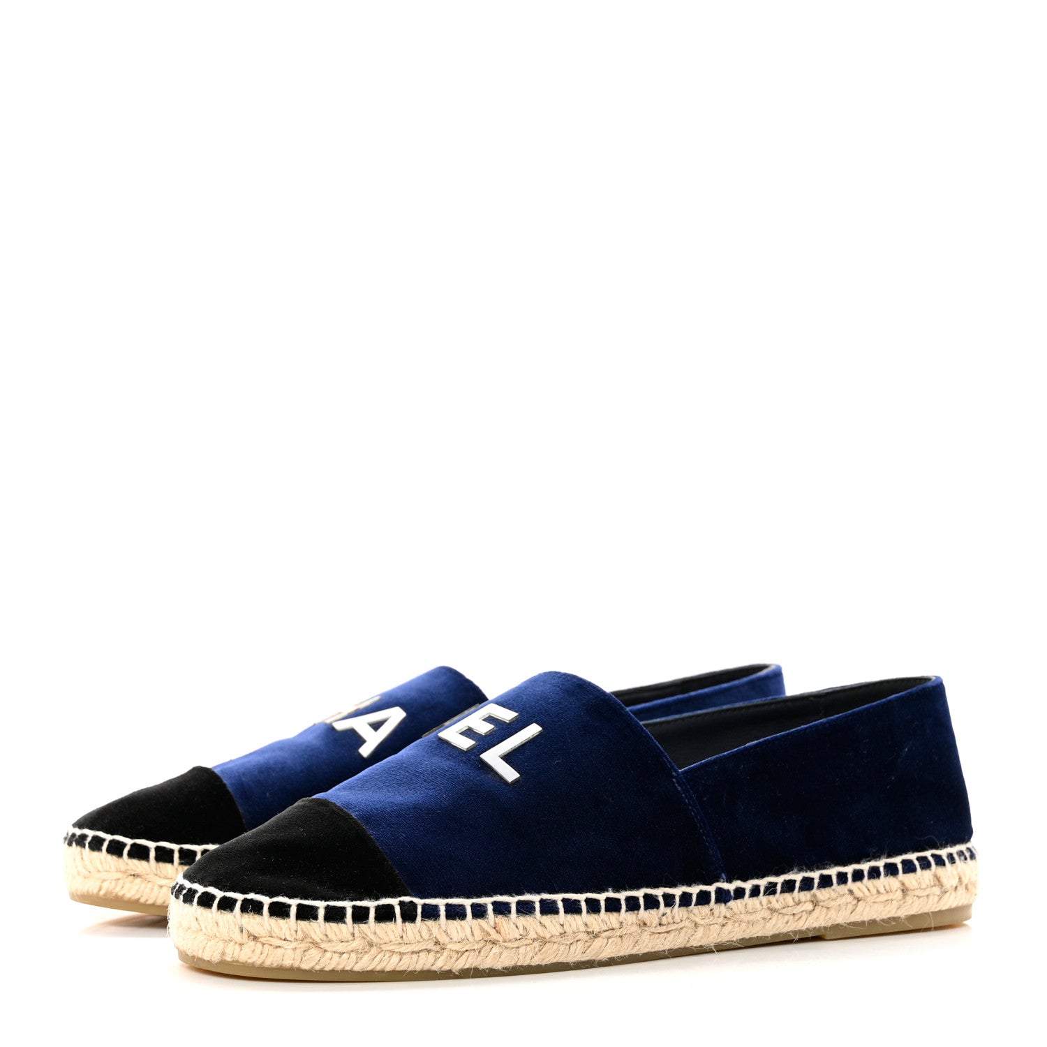 Chanel Velvet Logo Espadrilles 39 Navy Black 3 of 8