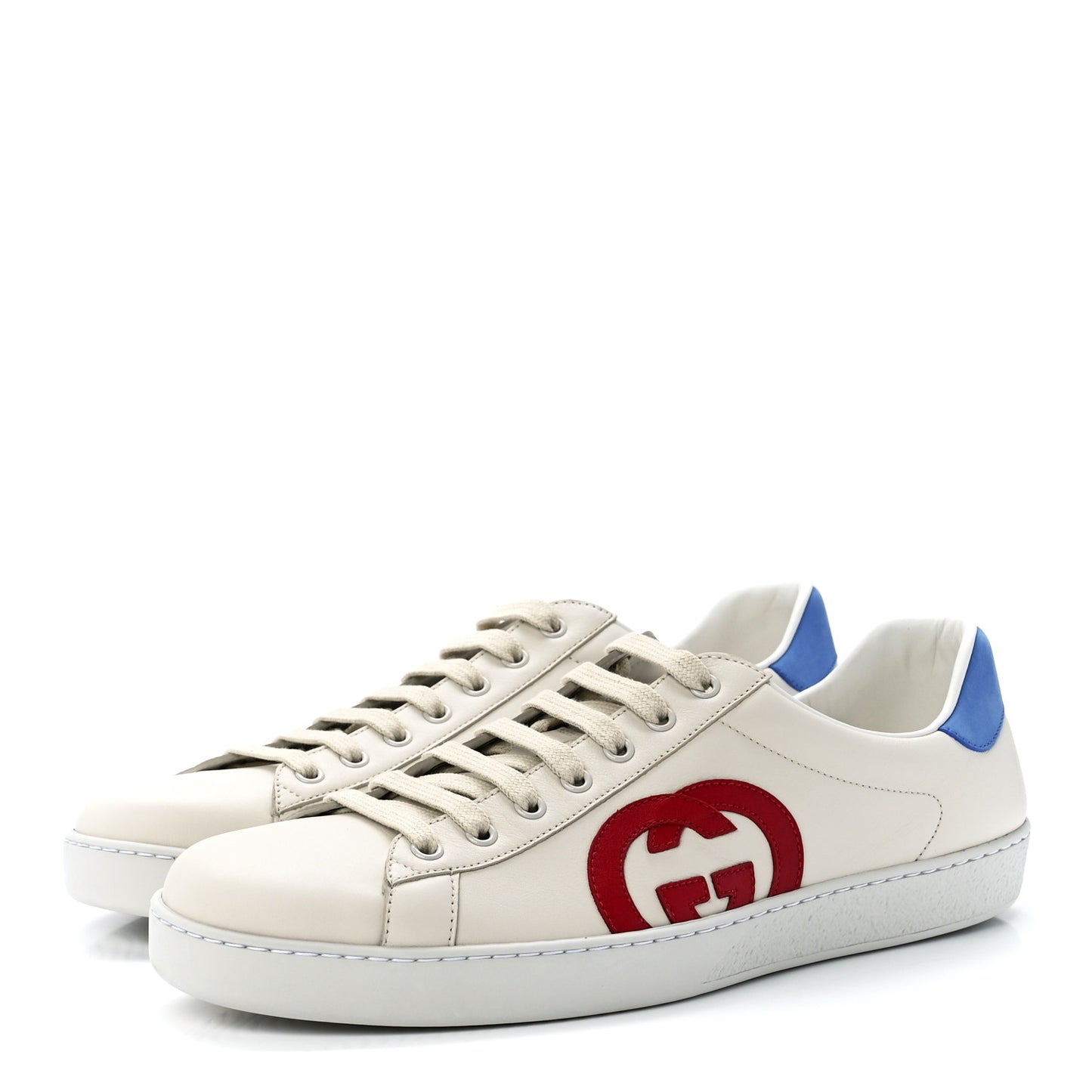 Calfskin Nubuck Interlocking G Mens New Ace Sneakers 11.5 Mystic White Hibiscus Red Bright Splash