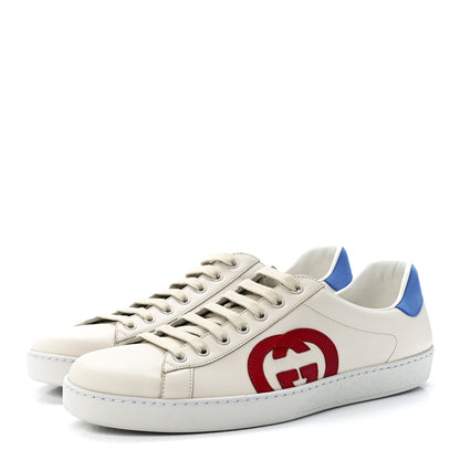 Gucci Calfskin Nubuck Interlocking G Mens New Ace Sneakers 11.5 Mystic White Hibiscus Red Bright Splash 3 of 8