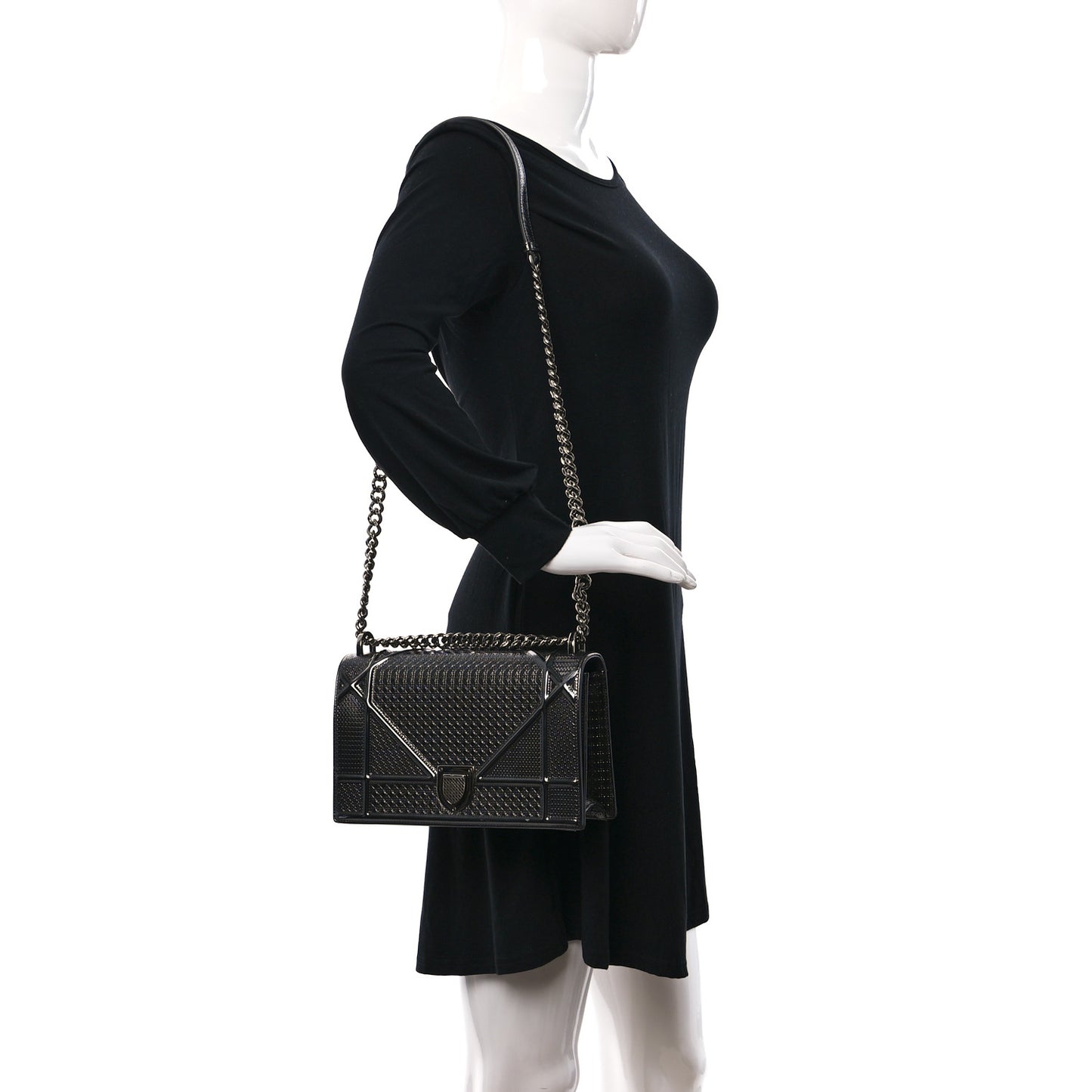 Metallic Patent Micro-Cannage Medium Diorama Flap Bag Onyx Black