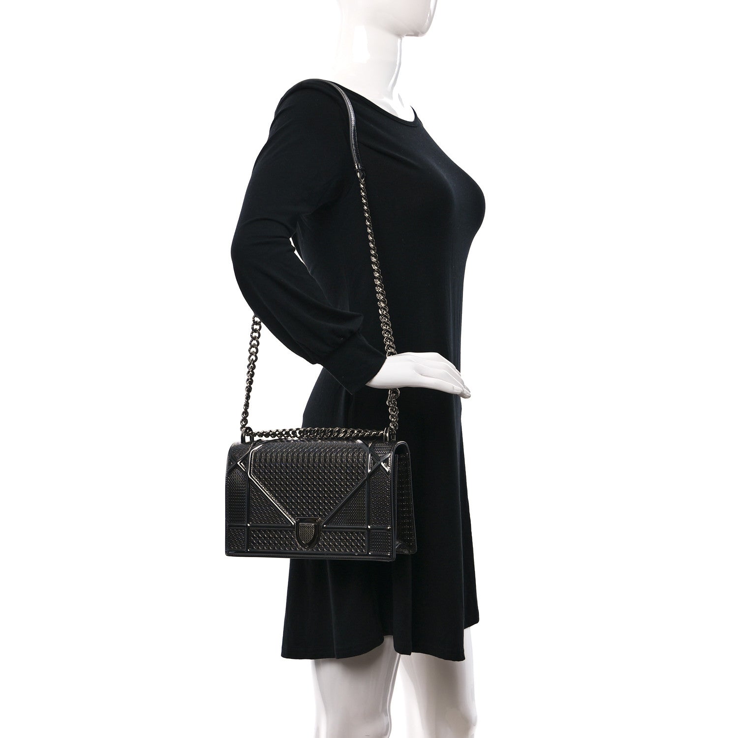 Christian Dior Metallic Patent Micro-Cannage Medium Diorama Flap Bag Onyx Black 2 of 11