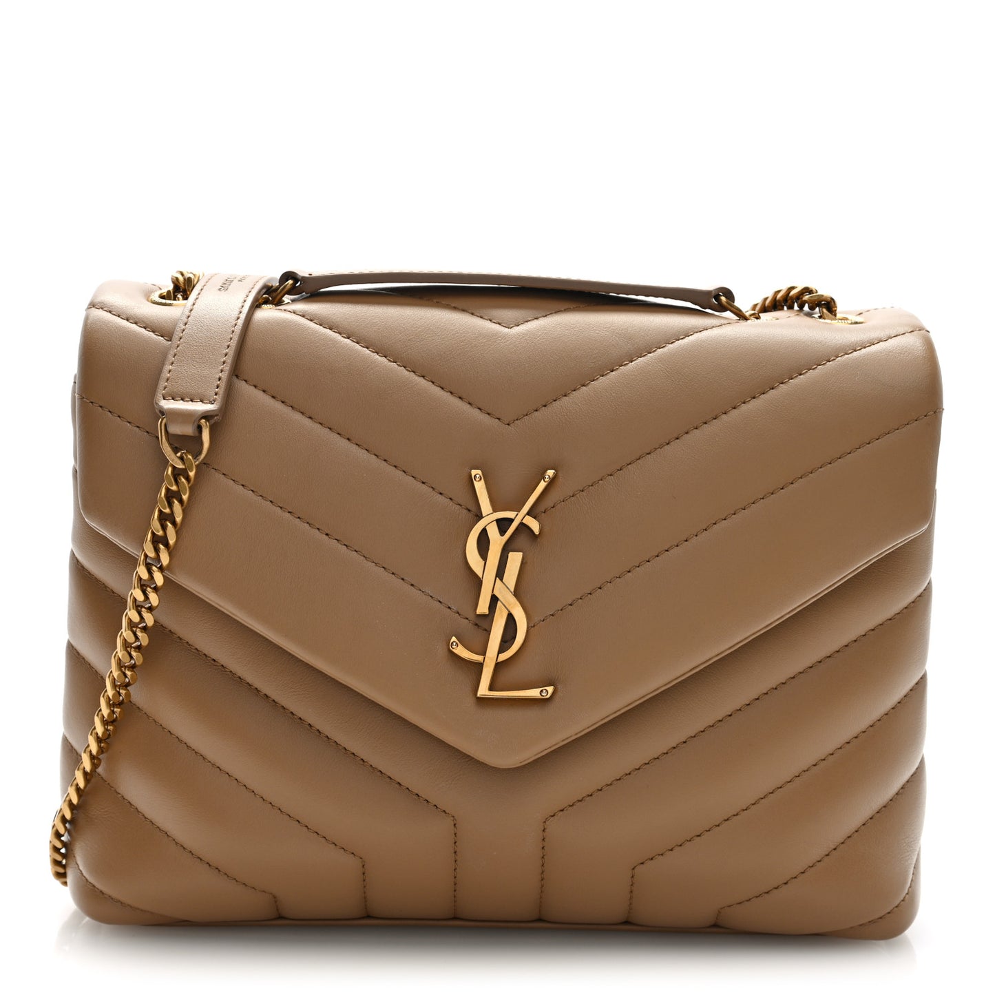 Calfskin Y Quilted Monogram Small Loulou Chain Satchel Natural Tan