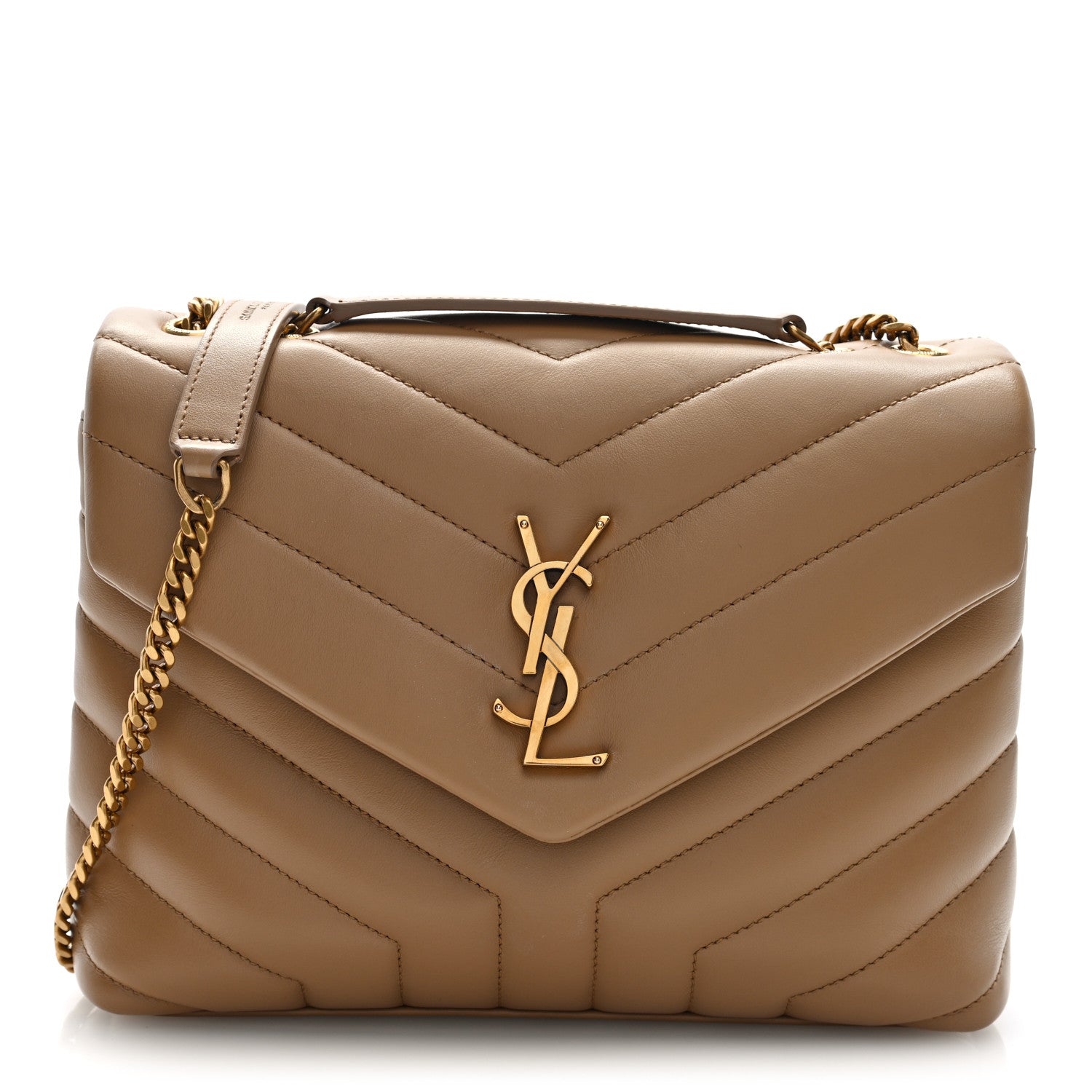 Saint Laurent Calfskin Y Quilted Monogram Small Loulou Chain Satchel Natural Tan 1 of 9
