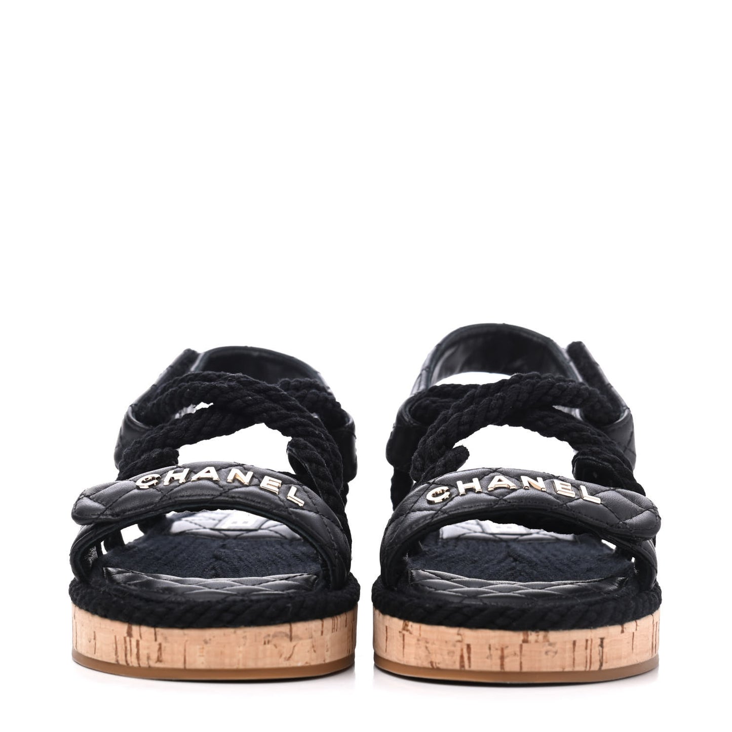 Cord Lambskin Quilted Logo Sandals 36 Black