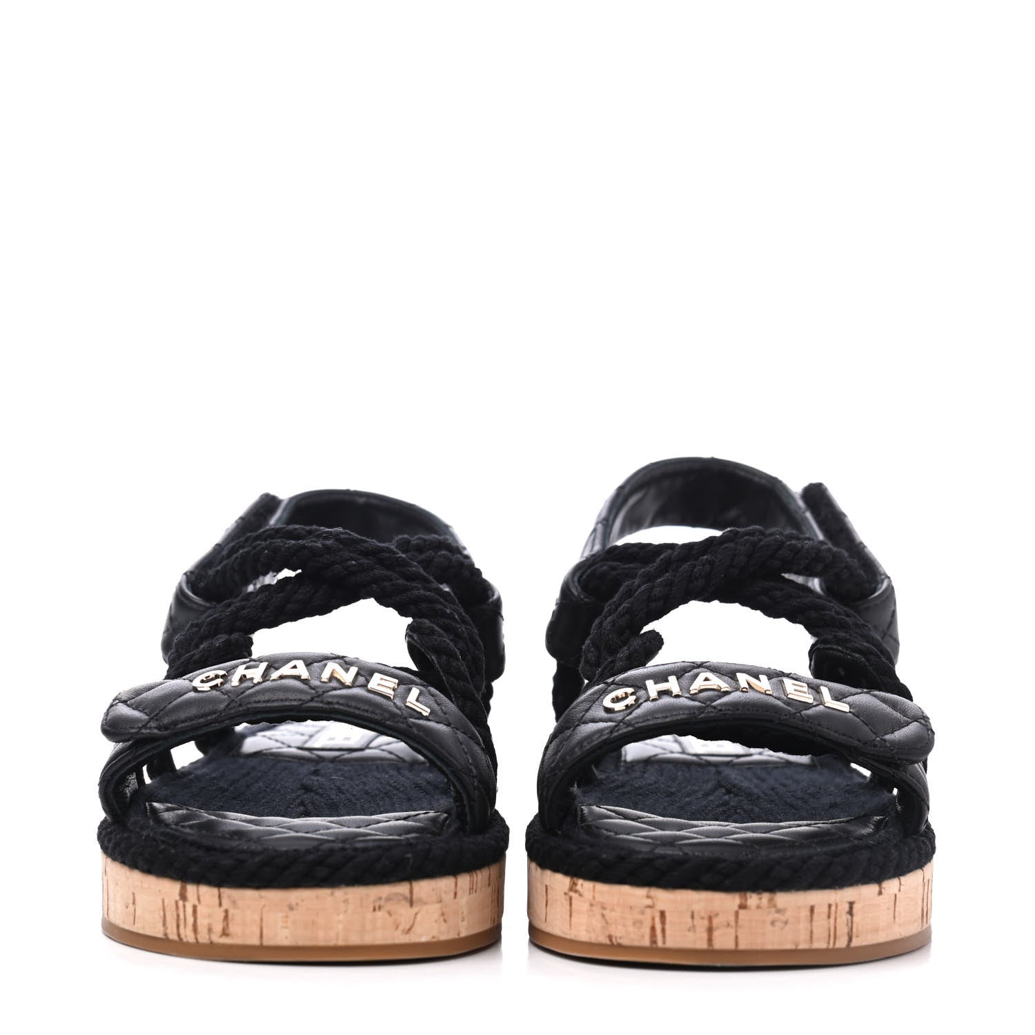 Chanel Cord Lambskin Quilted Logo Sandals 36 Black 2 of 13