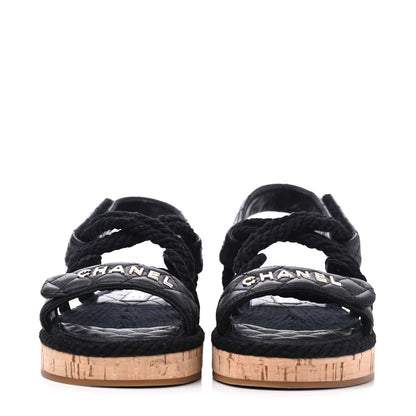 Chanel Cord Lambskin Quilted Logo Sandals 36 Black 2 of 13