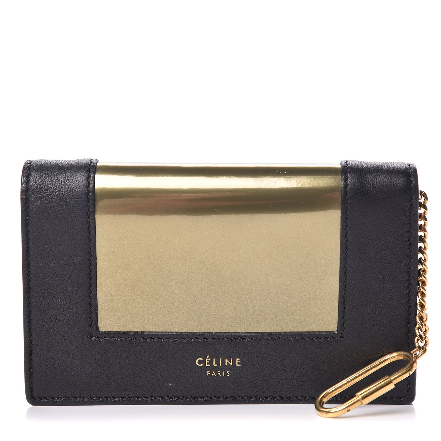 Smooth Lambskin Metallic Frame Coin Card Purse Black Gold