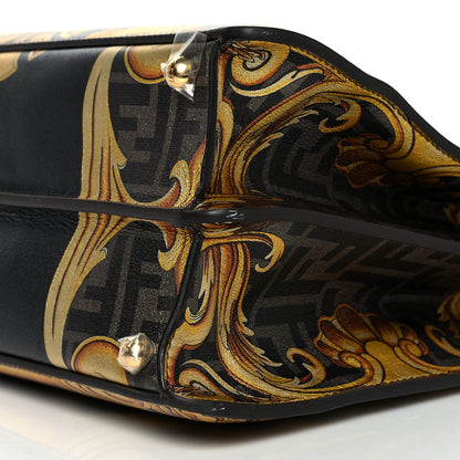 Fendi X VERSACE Vitello Seta Nappa Fendace FF Baroque Medium Peekaboo I SEE U Satchel Tobacco Black Gold 9 of 9