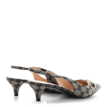 Gucci Monogram Horsebit 35mm Slingback Pumps 39.5 Beige Blue 5 of 10