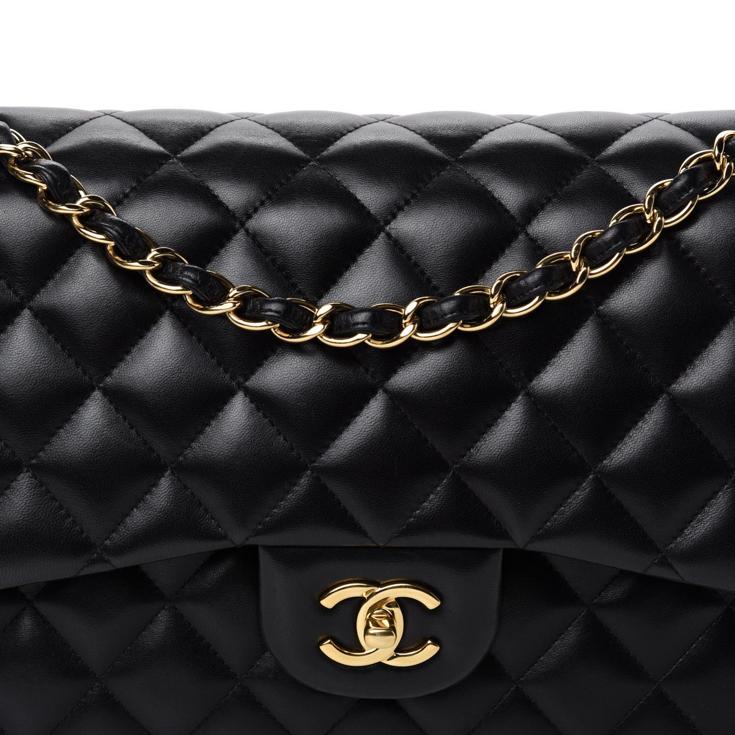 Lambskin Quilted Jumbo Double Flap Black