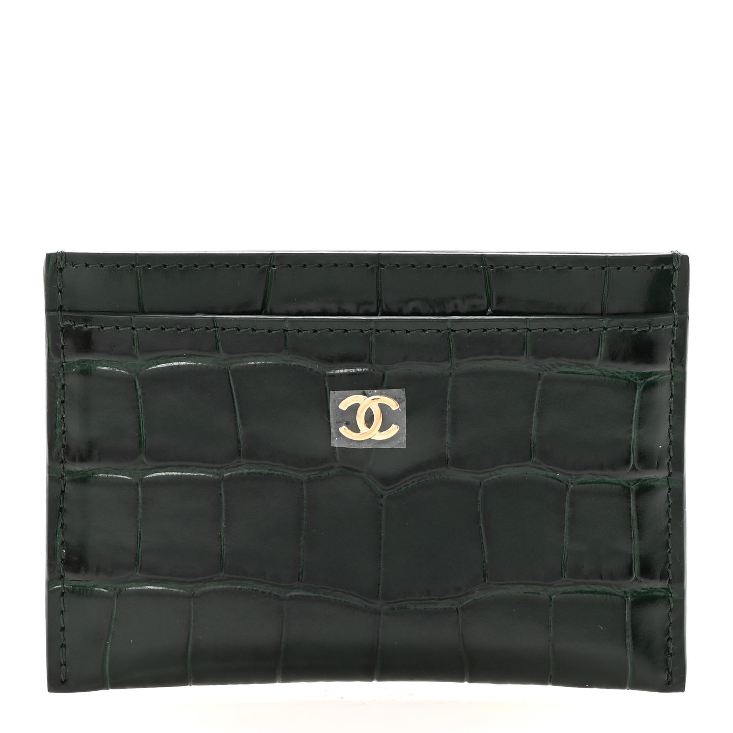 Calfskin Crocodile Embossed Crococo Card Holder Emerald