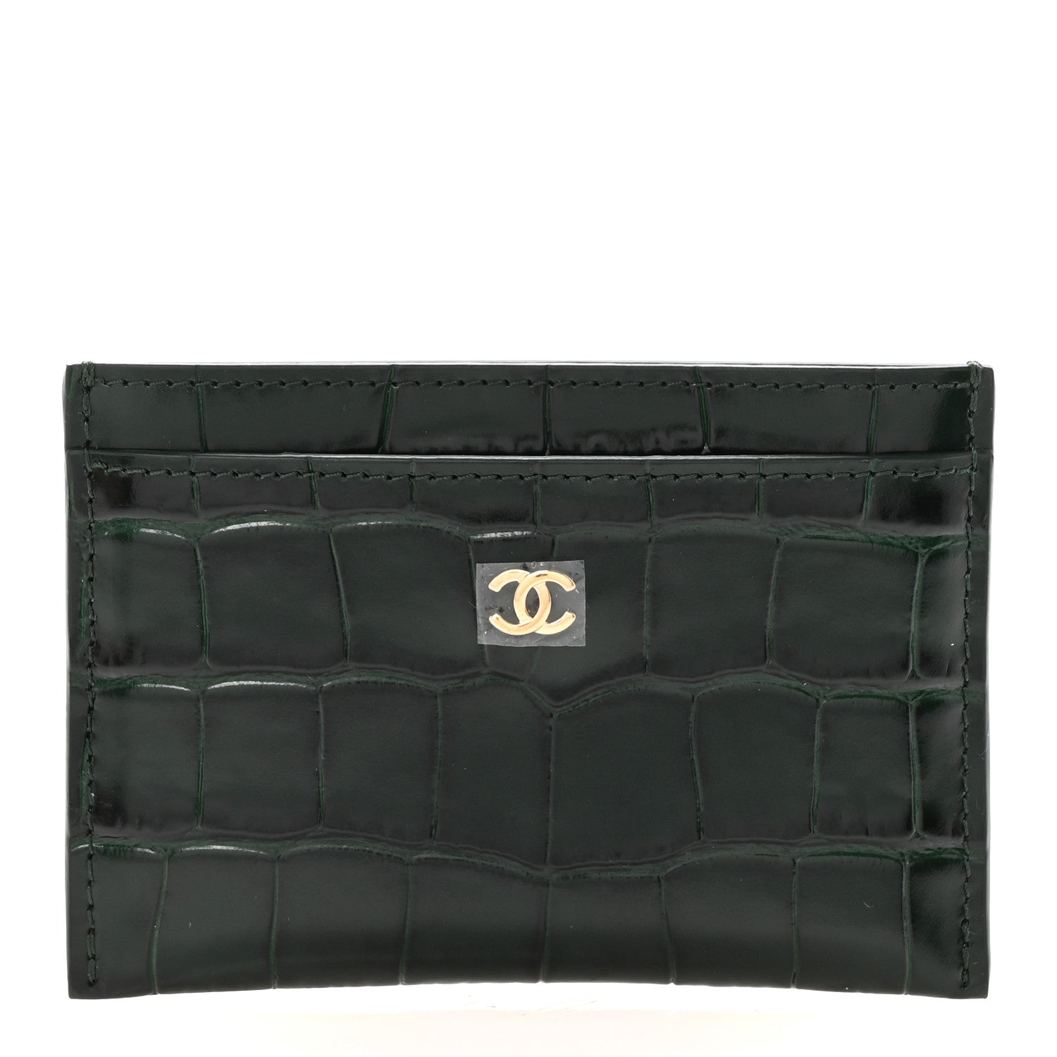 Chanel Calfskin Crocodile Embossed Crococo Card Holder Emerald 1 of 8