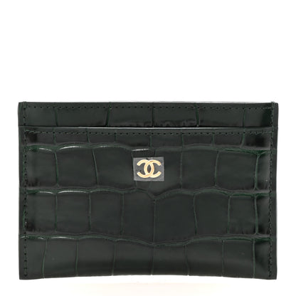 Chanel Calfskin Crocodile Embossed Crococo Card Holder Emerald 1 of 8