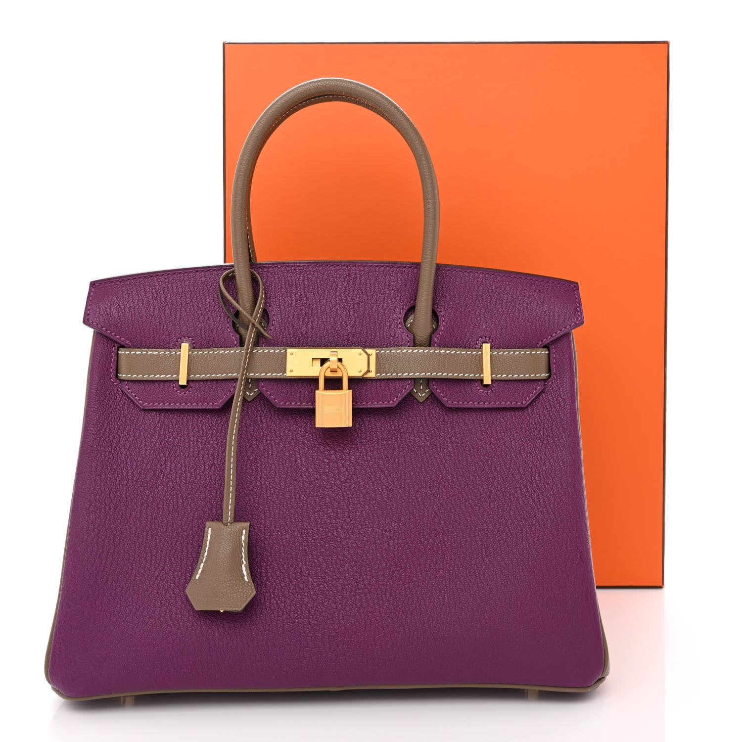 Hermes Chevre Mysore Bi-Color Horseshoe Birkin 30 Anemone Etoupe 11 of 11