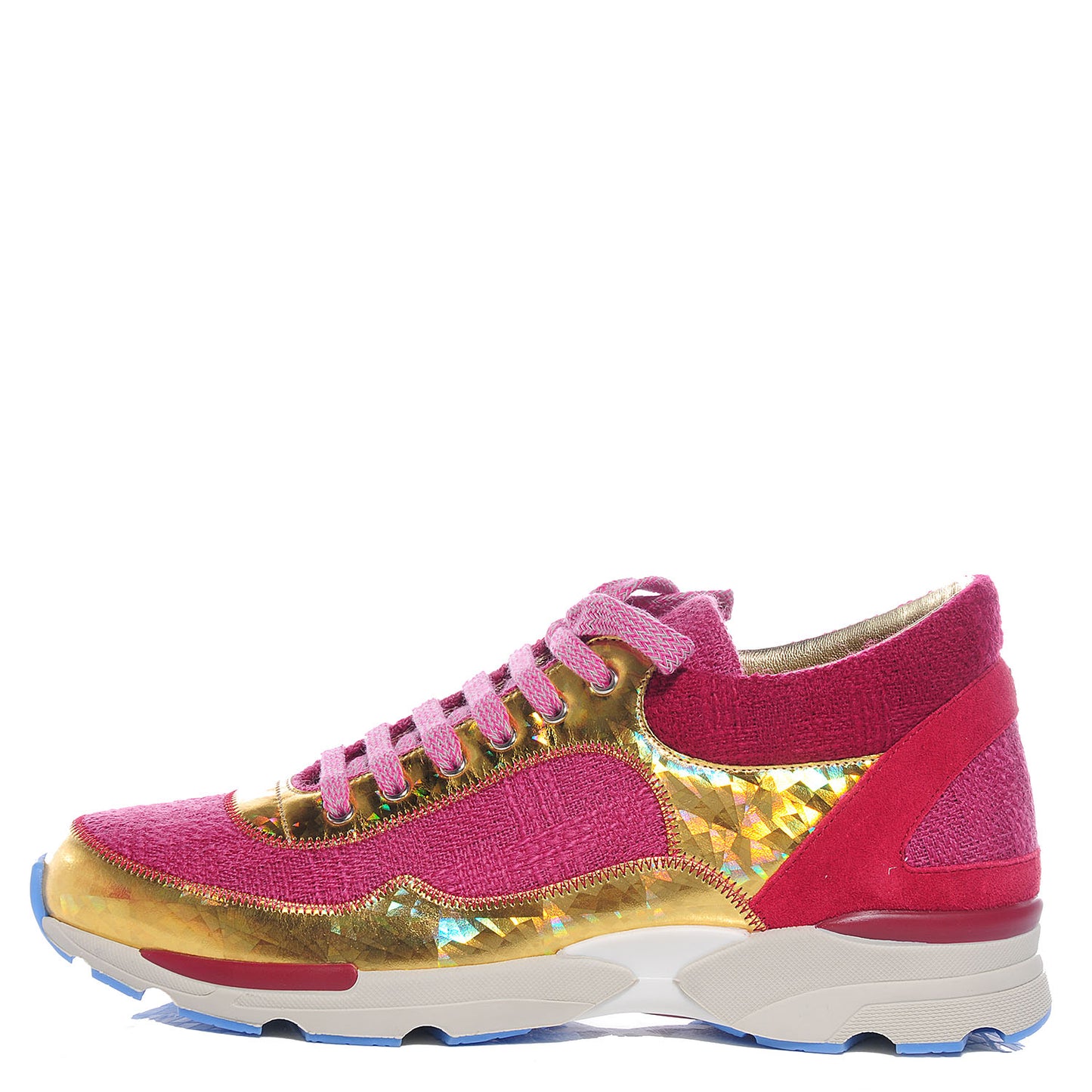 Tweed Suede Calfskin Sneakers 38.5 Dark Pink