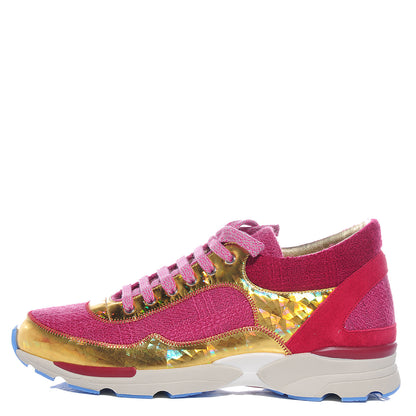 Chanel Tweed Suede Calfskin Sneakers 38.5 Dark Pink 1 of 7