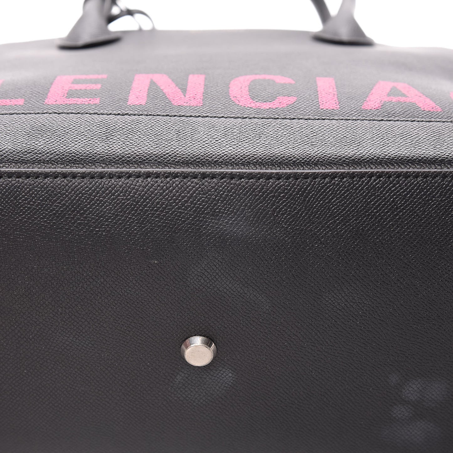 Signature Grained Calfskin Logo M Ville Top Handle Bag Black Rose Shocking