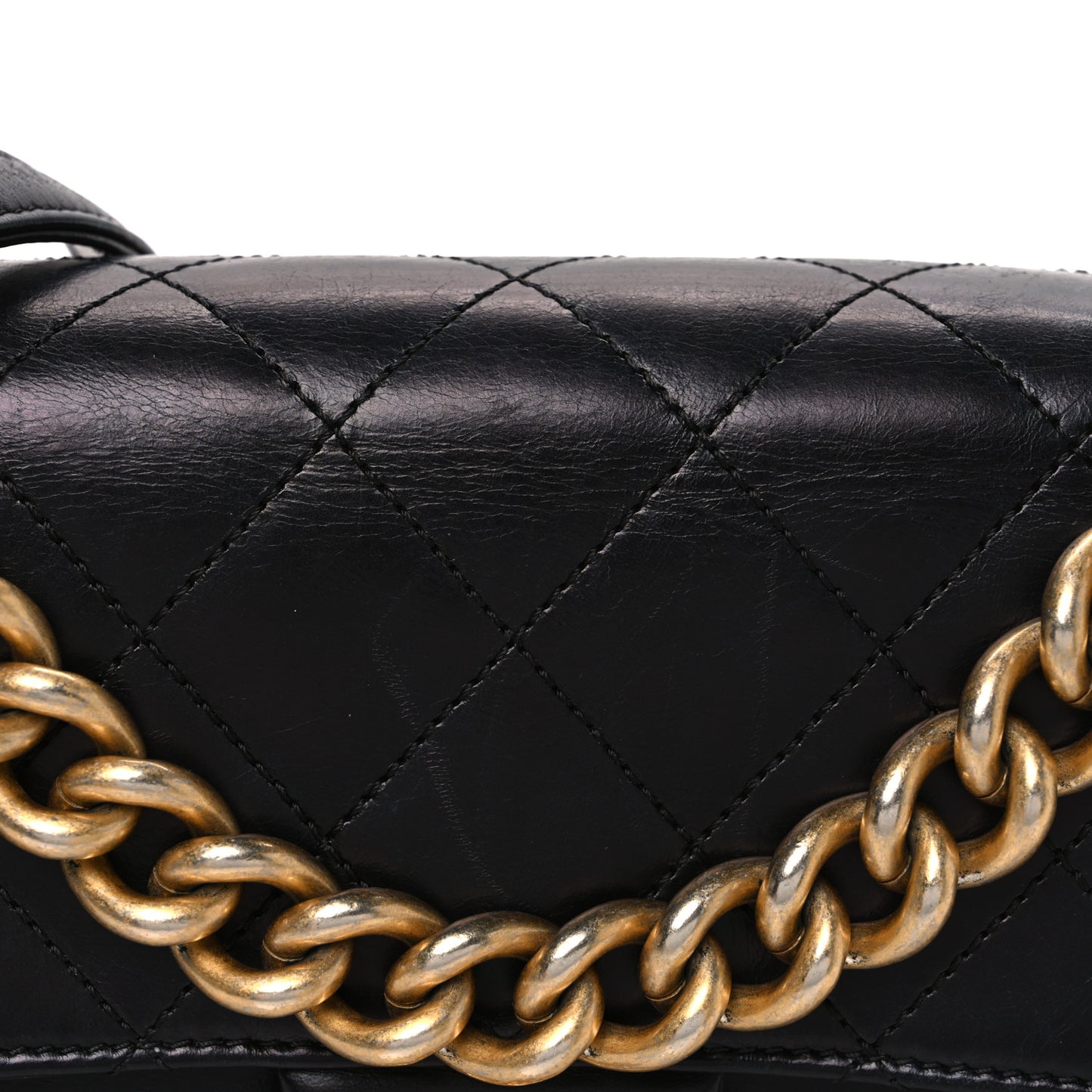 Glazed Calfskin Quilted Small Straight Lined Flap Black