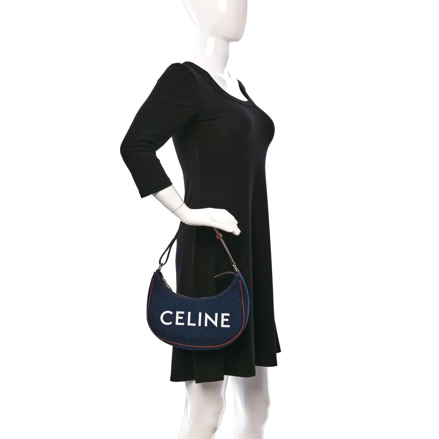Celine Denim Ava Shoulder Bag Navy Tan 2 of 9