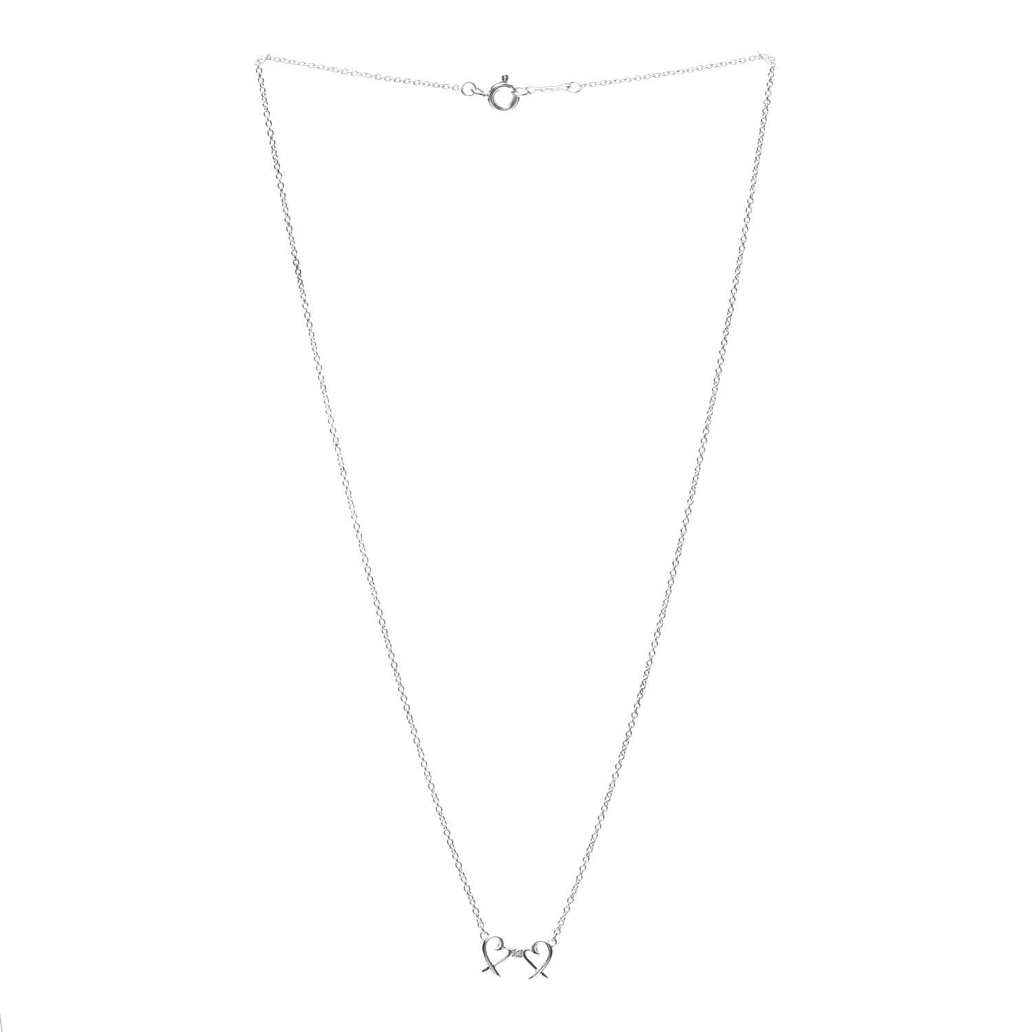 Tiffany Sterling Silver Diamond Paloma Picasso Double Loving Heart Necklace 3 of 5