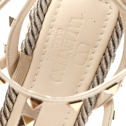 Valentino Garavani Calfskin Rockstud Ankle Strap Torchon Espadrille Caged 25/95mm Wedge Sandals 37 White 16 of 18