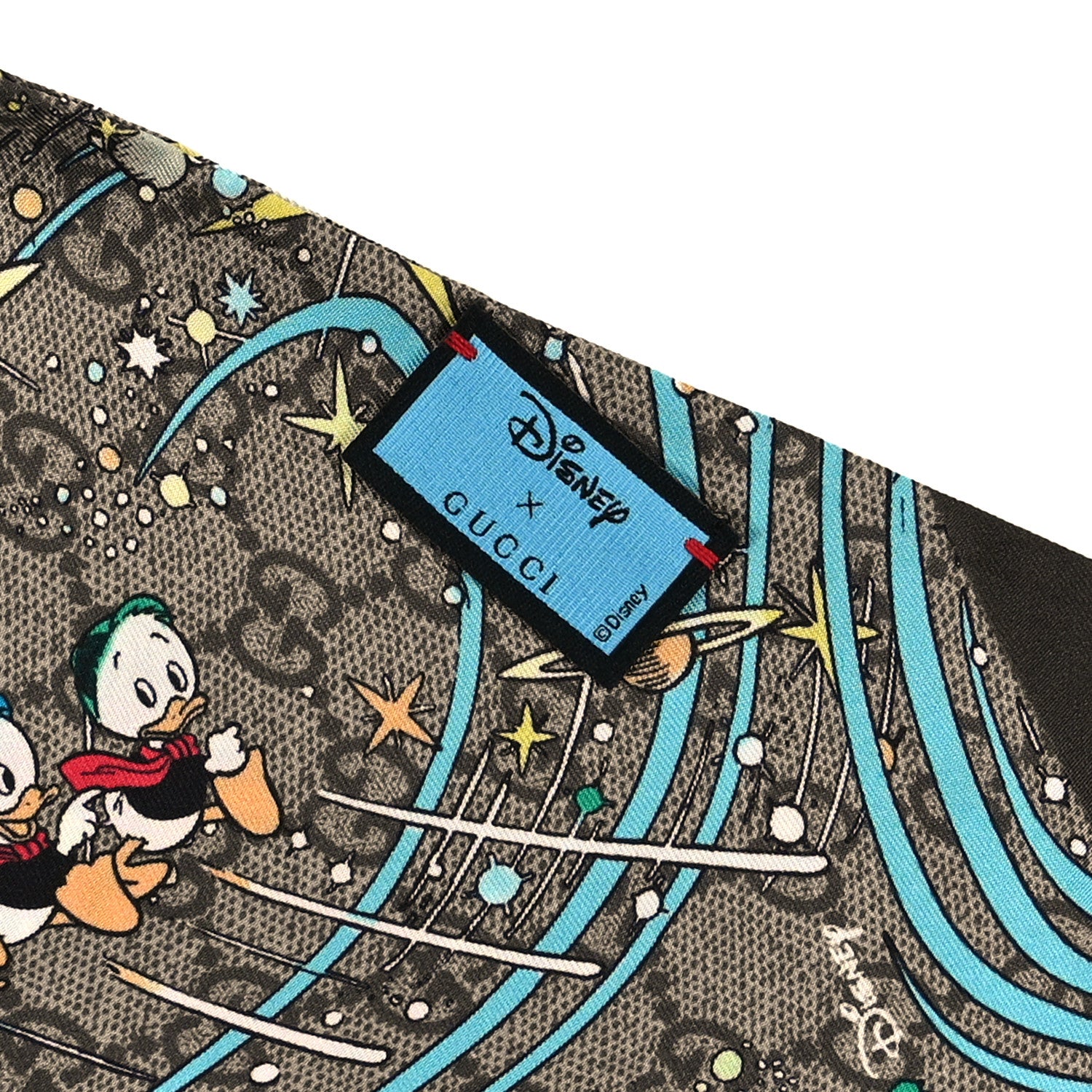 Gucci X DISNEY Silk Twill Donaldino Neck Bow Scarf Beige Sky Blue 3 of 3