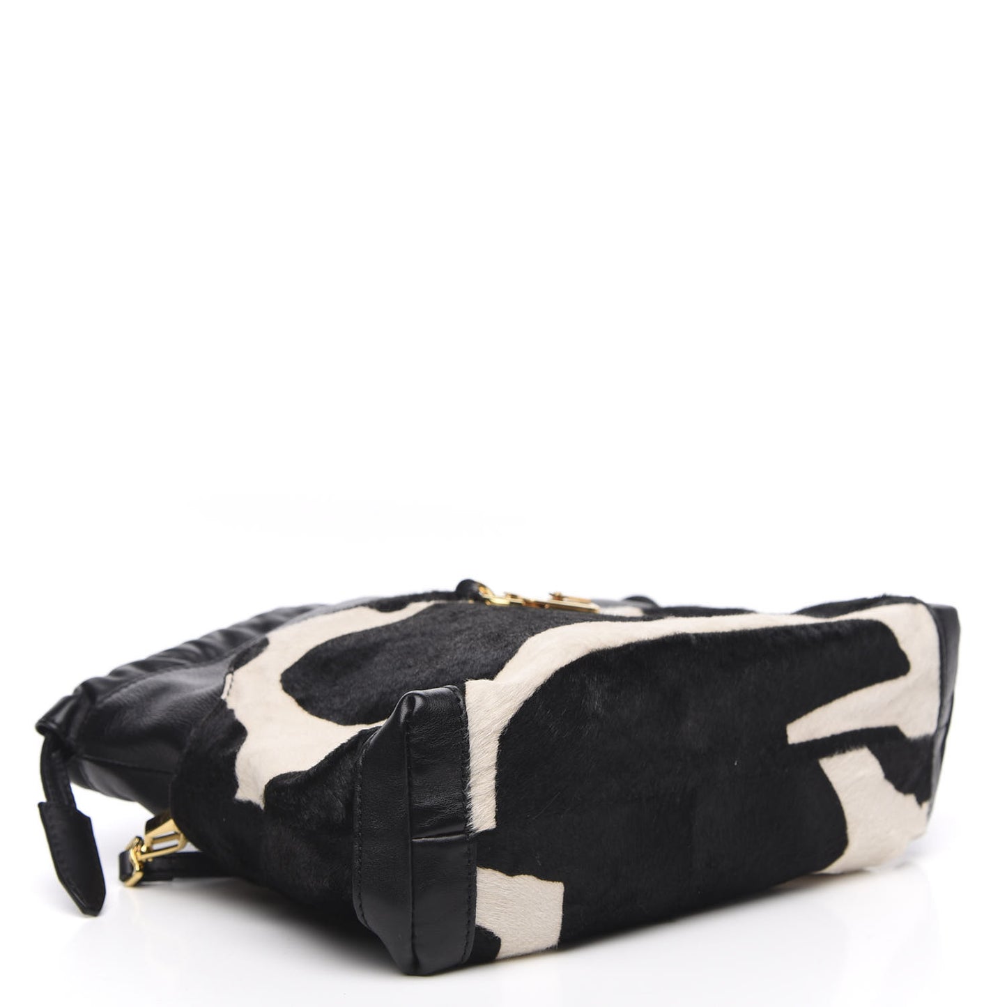Prorsum Ponyskin Cow Printed Small Drawstring Crossbody Black White