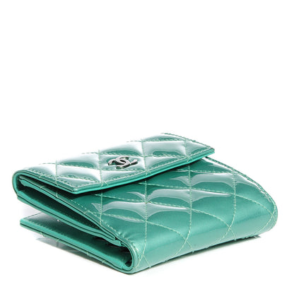 Chanel Patent Quilted Compact Wallet Green 4 of 7