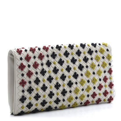 Bottega Veneta Nappa Intrecciato Embroidered Flap Clutch White Multicolor 3 of 10