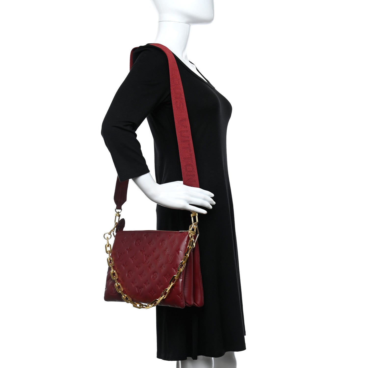 Louis Vuitton Lambskin Embossed Monogram Coussin PM Wine 2 of 12