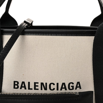 Balenciaga Cotton Canvas Calfskin Navy Cabas XS Natural Black 8 of 10