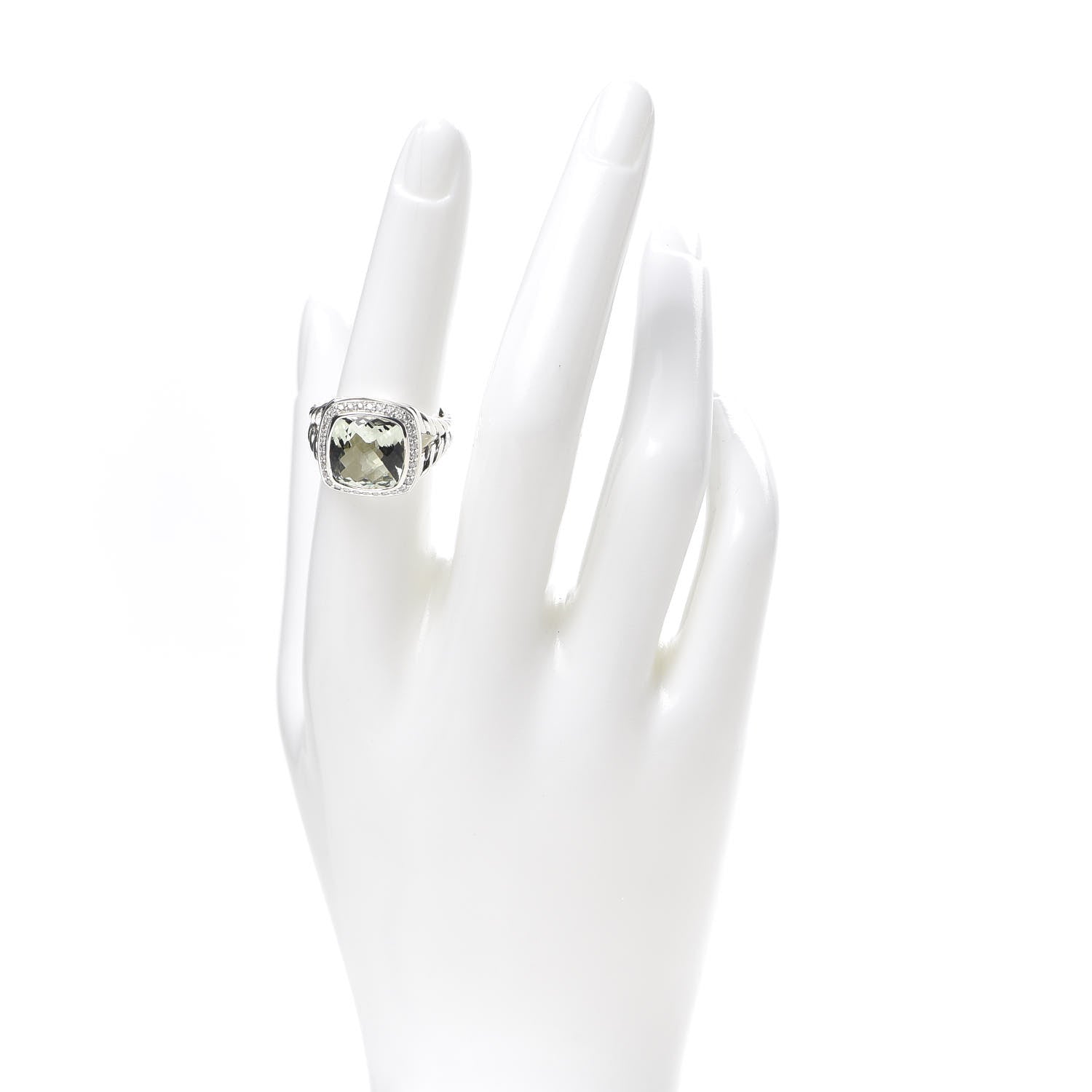 David Yurman Sterling Silver Diamond Prasiolite 11mm Albion Ring 54 7 2 of 5