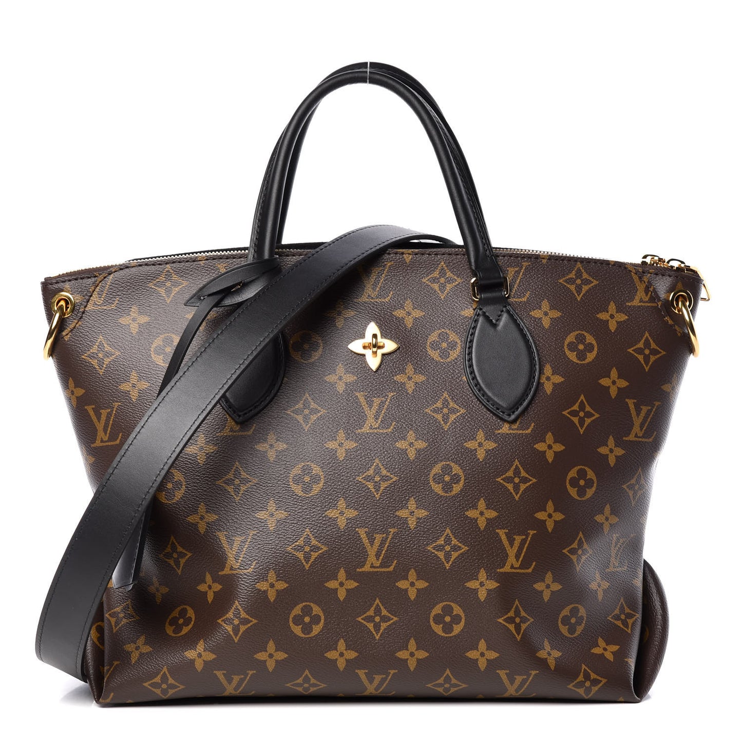 Monogram Flower Zipped Tote MM Black